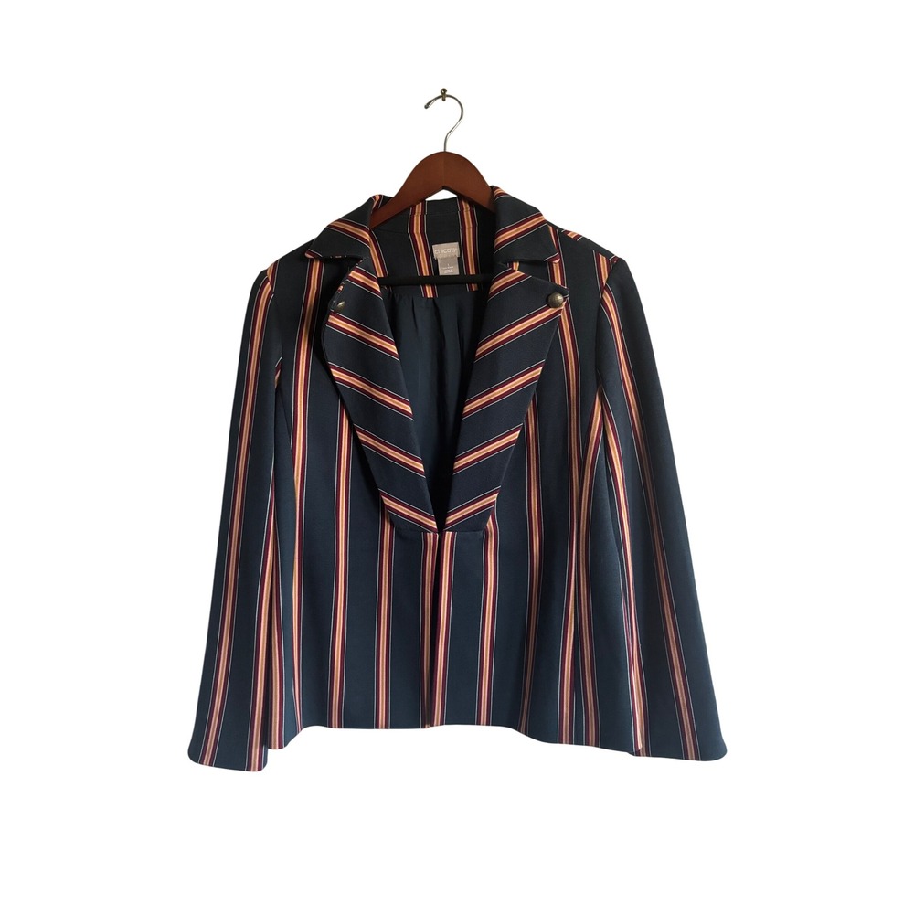 Chico's Striped Blazer Size 1 Womens‎ Nautical Career Buttoned Cuff Jacket